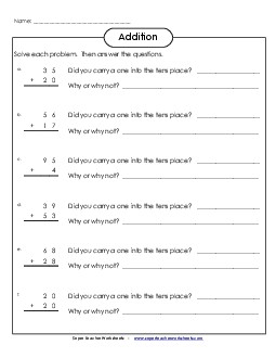 Addition Carry & Explain 2nd Grade Math Worksheet