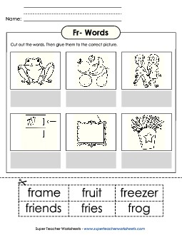 Cut and Glue (Fr- Words) Free Phonics Blends Worksheet