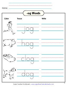 Trace and Write (-og) Word Families Worksheet