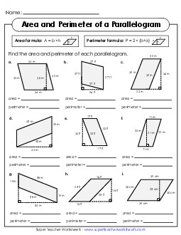 Areas & Perimeters of Parallelograms (Intermediate) Worksheet