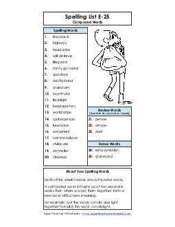 Spelling List (E-25) Spelling E Worksheet