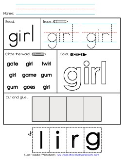 Worksheet 2: Girl Sight Words Individual Worksheet