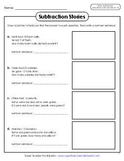 Subtraction Stories Worksheet