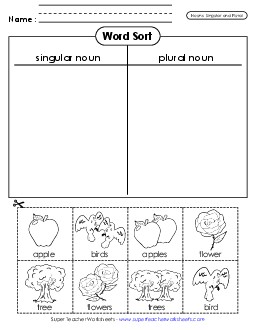 Nouns Cut & Sort (Singular and Plural - 1) Worksheet