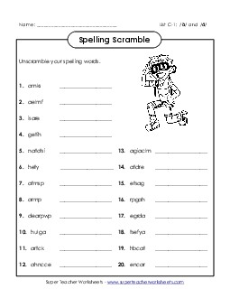 Unscramble the Letters (C-1) Free Spelling C Worksheet