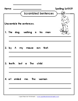 Scrambled Sentences (B-29) Spelling B Worksheet