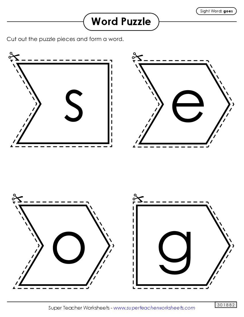 Word Puzzle: Goes Sight Words Individual Worksheet