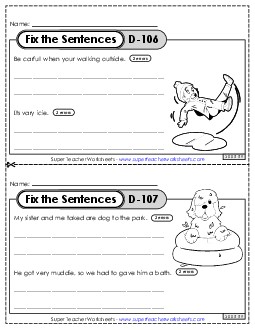 Fix the Sentences D-106 through D-110 Worksheet