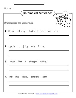 Scrambled Sentences (A-Color Words) Spelling A Worksheet