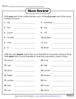 Reviewing Nouns 2nd Grade ELA Worksheet