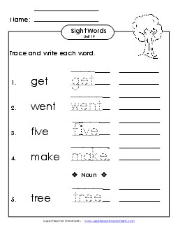 Read, Trace, Write (Unit 19) Sight Words Worksheet