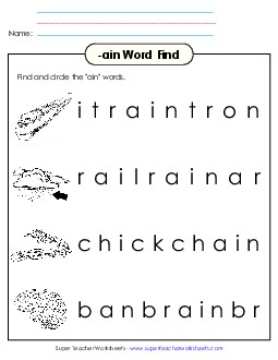 Circle the Words (-ain) Word Families Worksheet