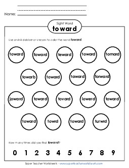 Dab or Color: Toward Sight Words Individual Worksheet