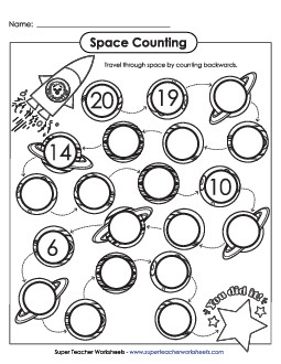 Space Counting (Counting Back from 20) Worksheet