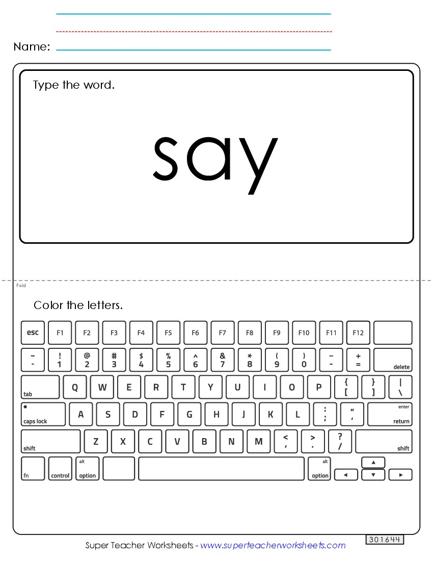 Type the Word: Say Sight Words Individual Worksheet