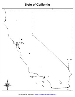 Blank California Map with City Dots State Maps Worksheet