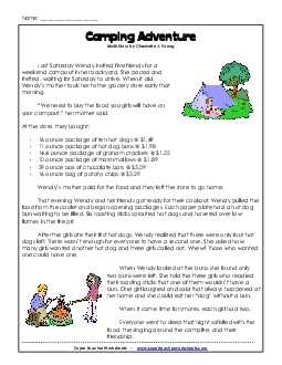 Math Story - Camping  Free Word Problems Worksheet