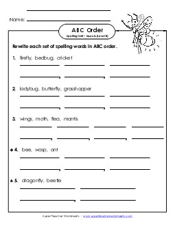 ABC Order - Word Sets (B-Insect Words)  Spelling B Worksheet