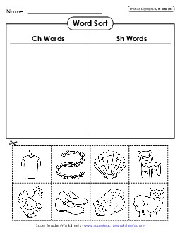 Cut-and-Glue Word Sort Phonics Digraphs Worksheet