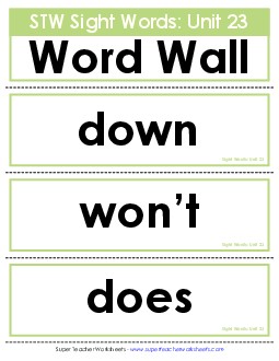 Pocket Chart or  Word Wall (Unit 23) Sight Words Worksheet