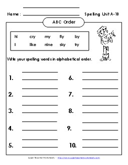 ABC Order: Write (A-10) Spelling A Worksheet