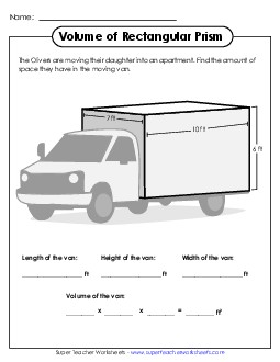 Volume of a Van Worksheet