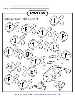 Letter F f Recognition - Fish Alphabet Worksheet