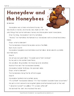 Honeydew and the Honeybees (Fiction) 4th Grade Reading Comprehension Worksheet