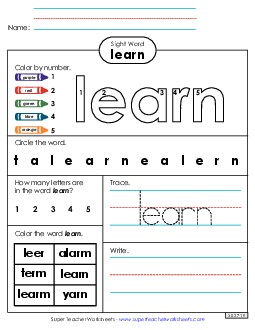 Worksheet 4: Learn Sight Words Individual Worksheet