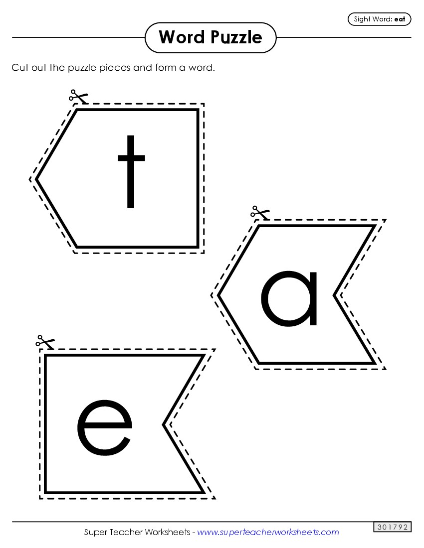 Word Puzzle: Eat Sight Words Individual Worksheet