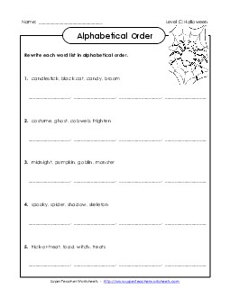 Alphabetical Order Groups (C-Halloween)  Spelling C Worksheet