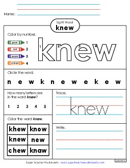 Worksheet 4: Knew Sight Words Individual Worksheet