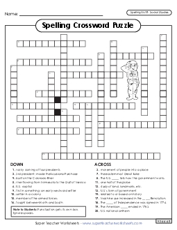 Social Studies Spelling Crossword Spelling E Worksheet