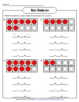 Ten Frame Fact Families Ten Frames Worksheet