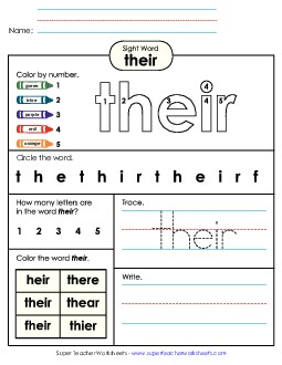 Their (Sight Word) Sight Words Individual Worksheet