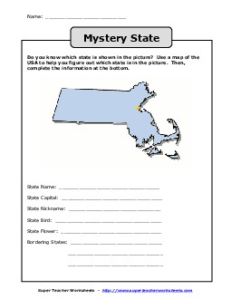 Mystery State: Massachusetts States Worksheet