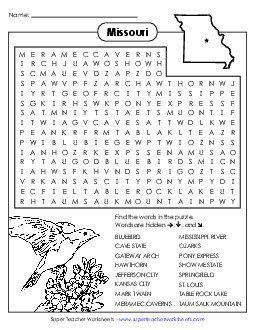 Word Search Puzzle States Individual Worksheet