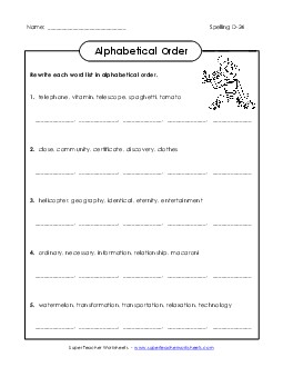 Alphabetical Order (D-24) Spelling D Worksheet