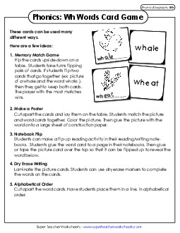 Phonics Card Game (WH) Phonics Digraphs Worksheet