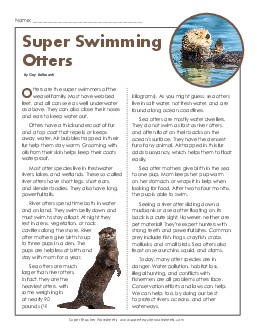 Super Swimming Otters 4th Grade Reading Comprehension Worksheet