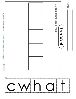 Large Cut-and-Glue: Watch Free Sight Words Individual Worksheet