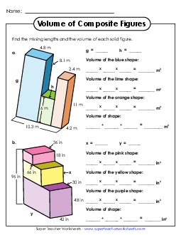 Volume of Composite Figures: Two Shapes (Advanced) Worksheet