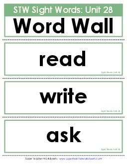 Pocket Chart or  Word Wall (Unit 28) Sight Words Worksheet