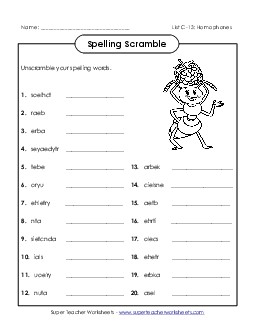 Word Scramble (C-13) Spelling C Worksheet