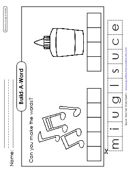 Build-a-Word: Music & Glue Phonics Long Short U Worksheet