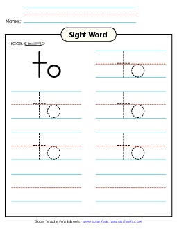 Trace the Word: To Sight Words Individual Worksheet