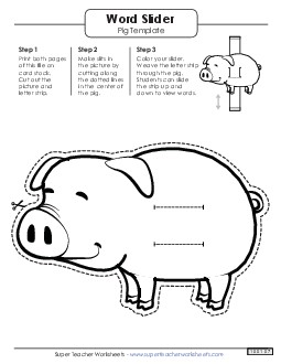 Word Slider: Pig (Middle) Templates Worksheet