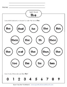 Dab or Color: The Sight Words Individual Worksheet