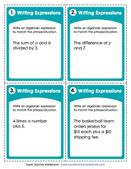 Task Cards: Writing Expressions Worksheet