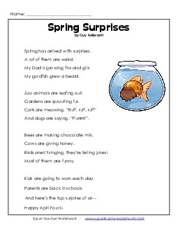 Spring Surprises  4th Grade Reading Comprehension Worksheet